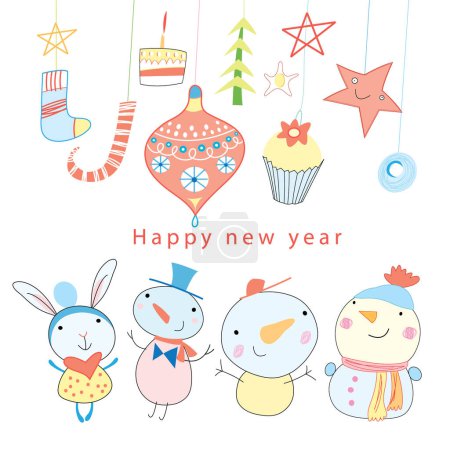 Illustration for Set of cute christmas  characters , vector illustration - Royalty Free Image