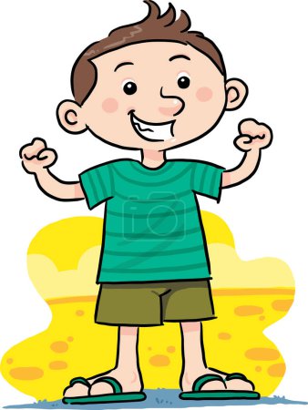 Ilustración de Dibujos animados niño feliz con las manos en la cabeza - Imagen libre de derechos