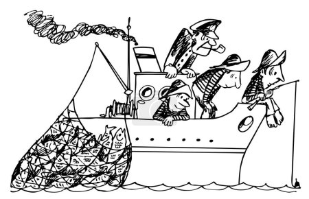 Téléchargez les illustrations : Groupe de marins assis dans le bateau - en licence libre de droit