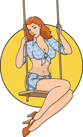 Illustration for A woman is sitting on the swing - Royalty Free Image