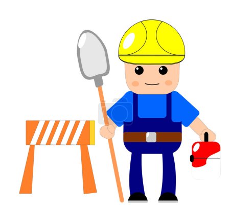 Illustration for Cartoon character of builder with shovel on white - Royalty Free Image