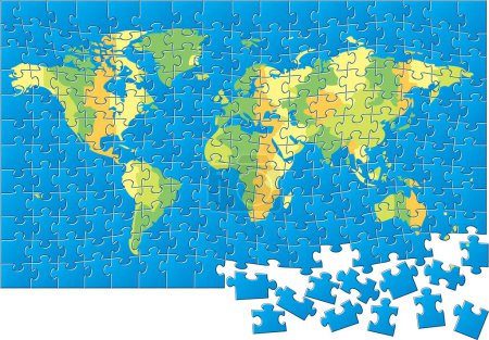 Téléchargez les illustrations : Pièces de puzzle carte du monde - en licence libre de droit