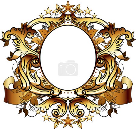 Illustration for Vector floral frame with gold - Royalty Free Image