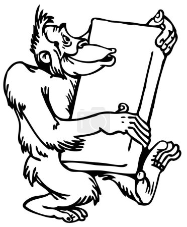 Téléchargez les illustrations : Illustration d'un singe isolé avec livre - en licence libre de droit