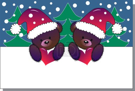 Ilustración de Tarjeta de Navidad con osos - Imagen libre de derechos