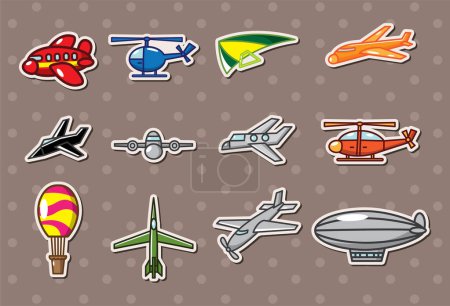 Téléchargez les illustrations : Autocollants d'avion ensemble icônes, illustration de dessin animé - en licence libre de droit