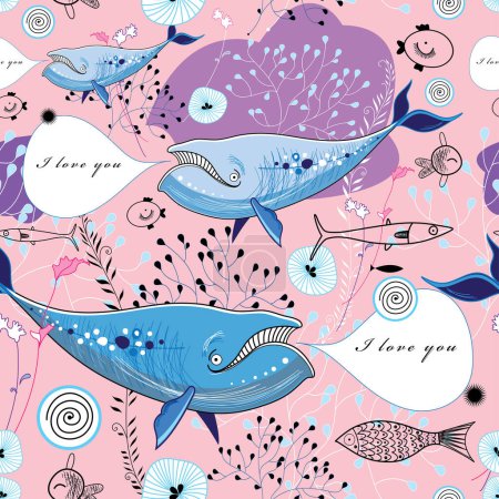Illustration for Seamless pattern with fish i love you message - Royalty Free Image