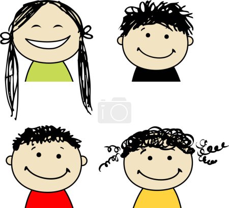 Téléchargez les illustrations : Enfants heureux visage, illustration - en licence libre de droit