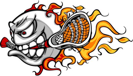 Foto de Ilustración de bola enojada con raqueta en llamas sobre fondo blanco. - Imagen libre de derechos