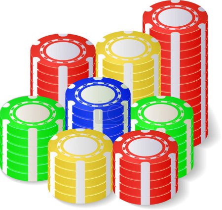 Ilustración de Pila de fichas de casino sobre fondo blanco - Imagen libre de derechos
