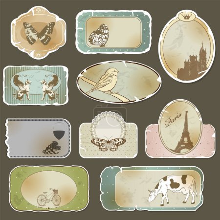 Illustration for Set of vintage stamps, badges, labels, stickers, badges, design elements, vector illustration - Royalty Free Image