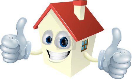 Téléchargez les illustrations : Personnage de dessin animé de la maison avec les pouces vers le haut - en licence libre de droit