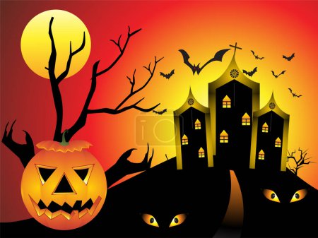 Illustration for Halloween pumpkin and bats - Royalty Free Image