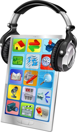 Illustration for Digital tablet with headphones on white - Royalty Free Image