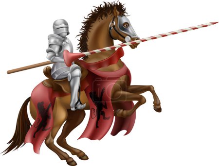 Téléchargez les illustrations : Chevalier en armure et un cheval sur le fond blanc - en licence libre de droit