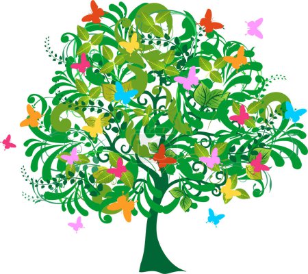 Illustration for Illustration of a colorful tree and butterflies - Royalty Free Image