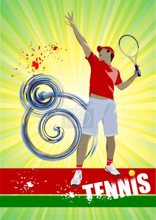 Ilustración de Jugador de tenis en acción. diseño de póster deportivo - Imagen libre de derechos