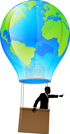 Foto de Ilustración de hombre de negocios dentro de un globo aerostático sobre un fondo blanco - Imagen libre de derechos