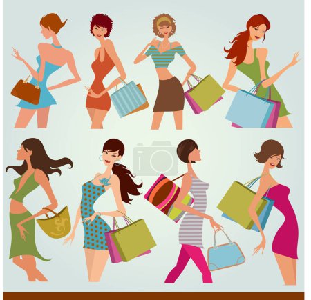 Illustration for Set of beautiful shopping women - Royalty Free Image