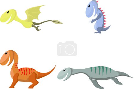 Ilustración de Conjunto de dinosaurios de dibujos animados aislados sobre fondo blanco - Imagen libre de derechos