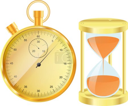 Illustration for Pocket watch and hourglass on white background - Royalty Free Image