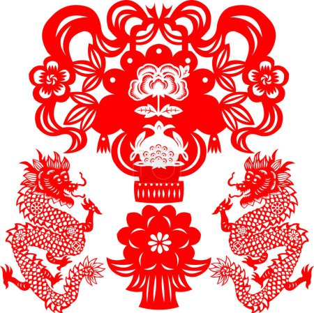 Téléchargez les illustrations : Dragons traditionnels chinois fond - en licence libre de droit