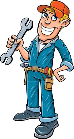 Illustration for Cartoon plumber with a wrench - Royalty Free Image