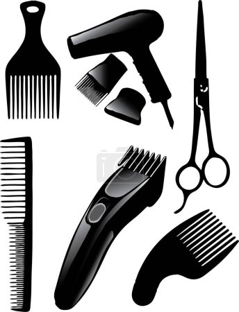 Téléchargez les illustrations : Outils de coiffure, illustration vectorielle - en licence libre de droit