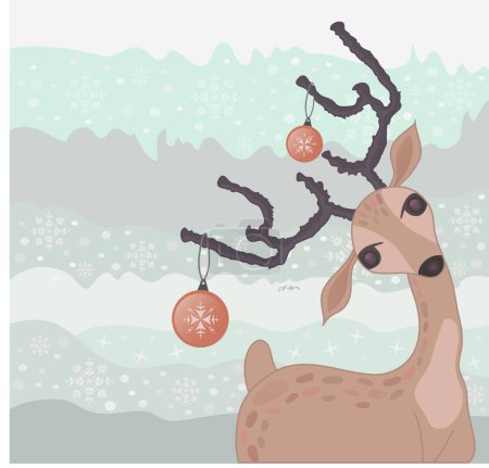 Téléchargez les illustrations : Carte de Noël avec cerf - en licence libre de droit