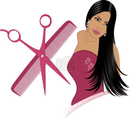 Illustration for Illustration of hairdresser woman,  scissors, comb - Royalty Free Image
