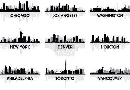 Illustration for Set of flat silhouette city silhouette - Royalty Free Image