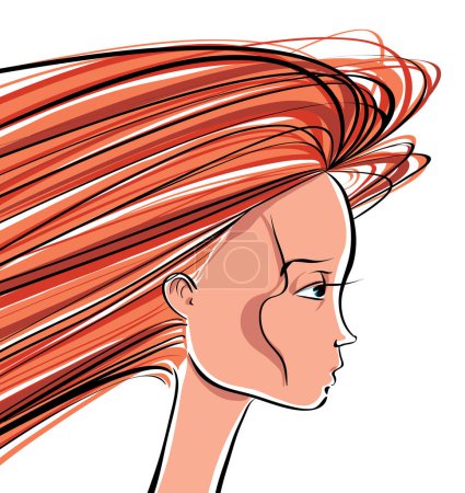 Téléchargez les illustrations : Belle fille avec de longs cheveux rouges. - en licence libre de droit