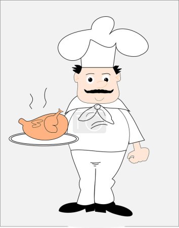 Téléchargez les illustrations : Chef avec poulet. personnage de dessin animé chef. illustration vectorielle - en licence libre de droit