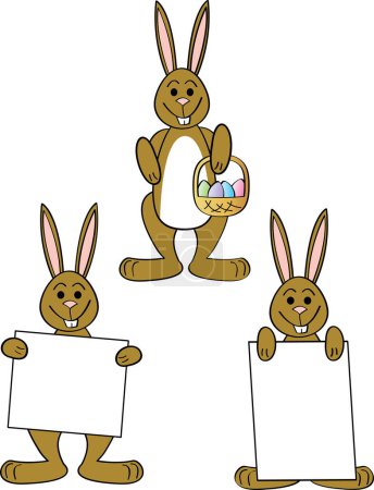Illustration for Cartoon illustration of a happy easter bunny and easter eggs. - Royalty Free Image