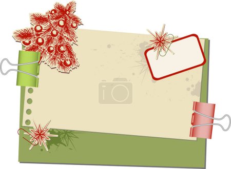 Ilustración de Composición navideña con bloc de notas, pegatinas y alfileres navideños - Imagen libre de derechos