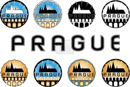 Illustration for Prague city skyline sticker set - Royalty Free Image