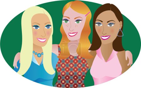 Illustration for Three women on the background of the city. - Royalty Free Image