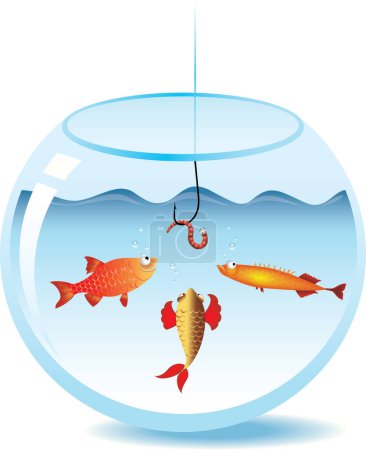 Illustration for Fishing hook in aquarium - Royalty Free Image