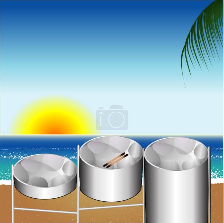 Illustration for Steel Pan Drums on the beach - Royalty Free Image