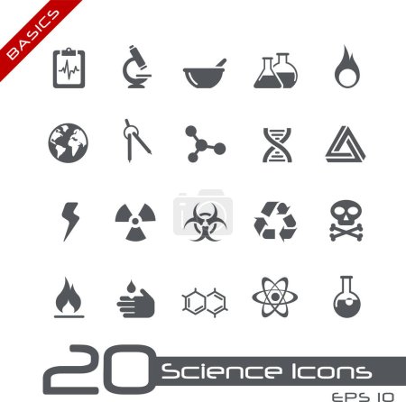 Ilustración de Gran colección de iconos de la ciencia sobre fondo blanco - Imagen libre de derechos
