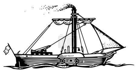Téléchargez les illustrations : Croquis vectoriel dessin d'un vieux bateau - en licence libre de droit