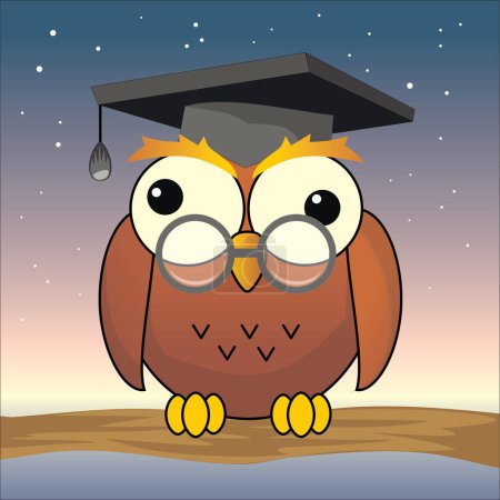 Illustration for Cute owl with a hat and owl - Royalty Free Image