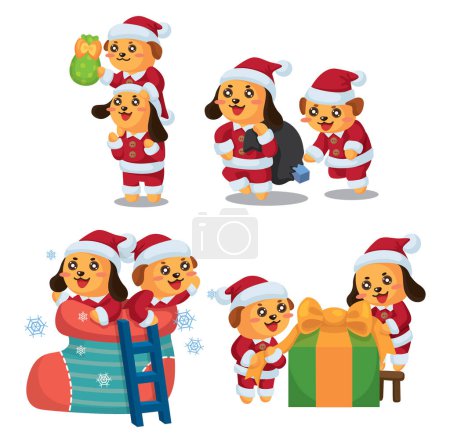 Téléchargez les illustrations : Ensemble de chien de Noël avec différentes races illustration - en licence libre de droit