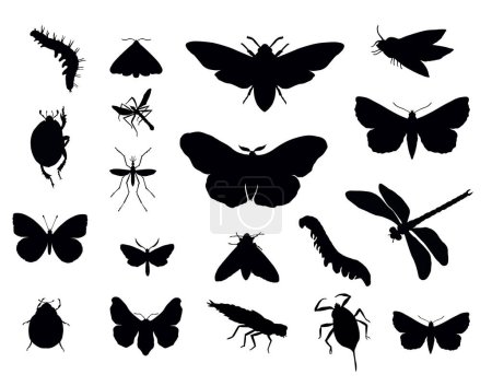 Ilustración de Conjunto de siluetas negras de mariposas, ilustración vectorial - Imagen libre de derechos