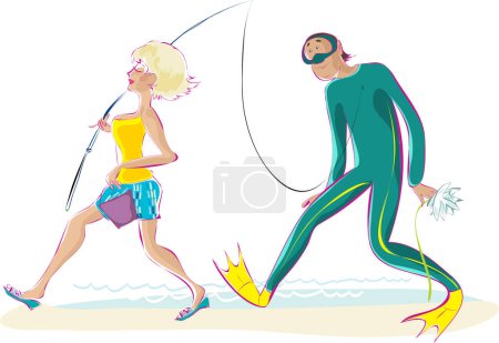 Illustration for Illustration of a man and woman with a mask - Royalty Free Image