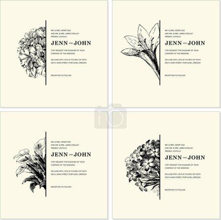 Ilustración de Vector conjunto de tarjetas de visita elegantes con flores. - Imagen libre de derechos