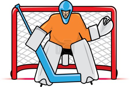 Illustration for Goalkeeper in blue and orange uniform. vector illustration - Royalty Free Image
