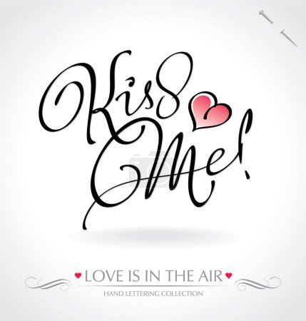 Illustration for Kiss me - valentine day card. handwritten lettering with heart - Royalty Free Image