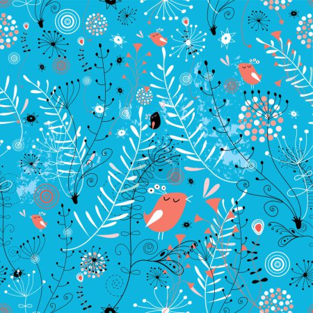 Illustration for Vector hand drawn seamless pattern with birds - Royalty Free Image