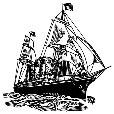 Téléchargez les illustrations : Illustration vectorielle dessinée à la main du navire - en licence libre de droit